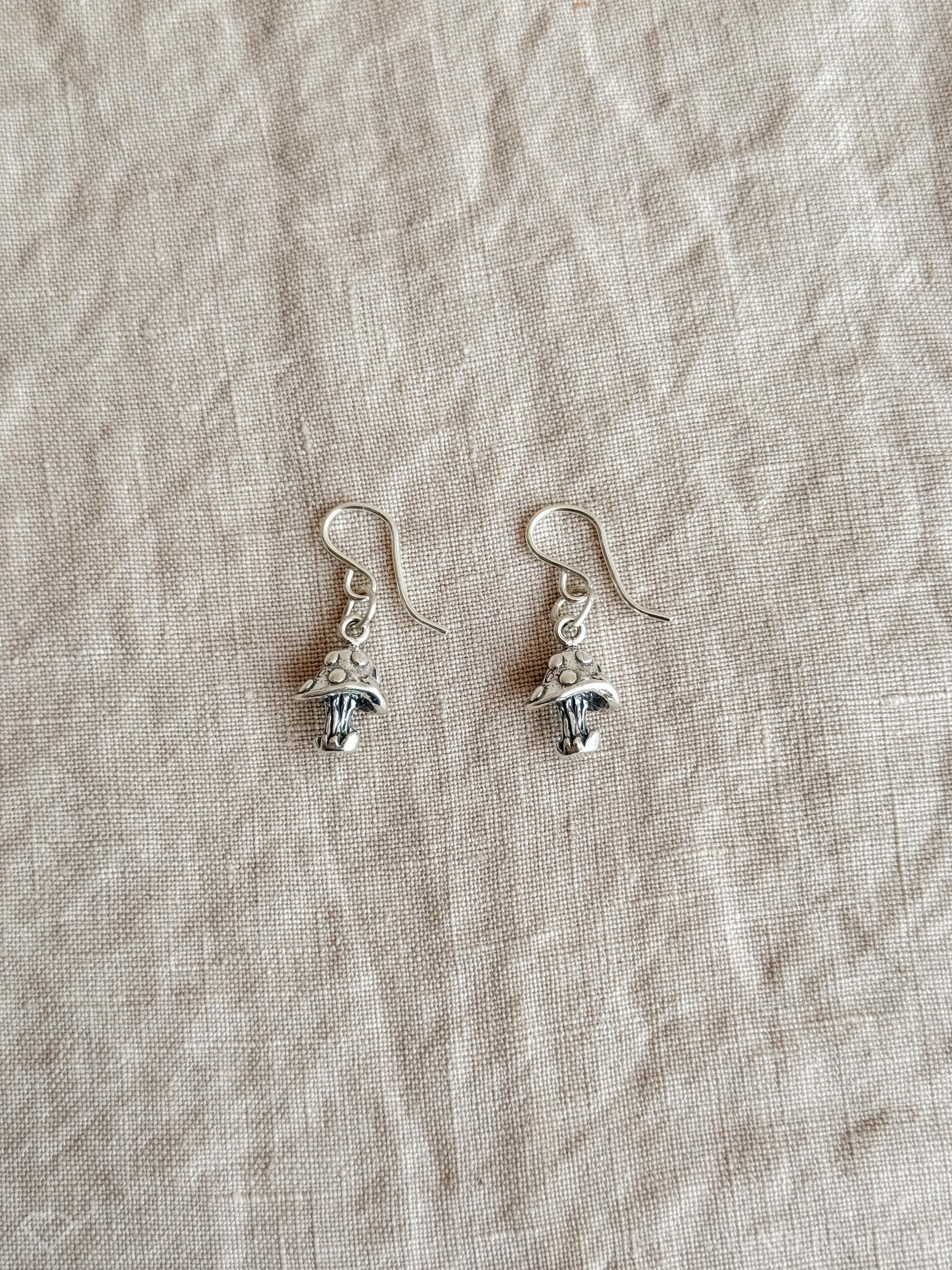 Mushroom Charm Earrings in Sterling Silver, Woodland Forest Themed Personalized Charm Jewelry - Timeless, Sustainable, @JewelryOnRepeat