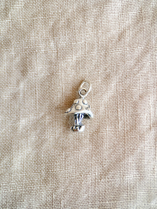 Sterling Silver Mushroom Charm Pendant, Nature Themed Minimalist Jewelry, Gift for Her