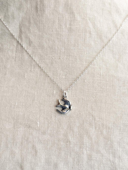 Sterling Silver Sparrow Bird Charm Necklace, Minimal Layering Jewelry, Gift for Her
