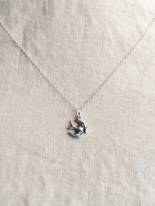 Sterling Silver Sparrow Bird Charm Necklace, Minimal Layering Jewelry, Gift for Her