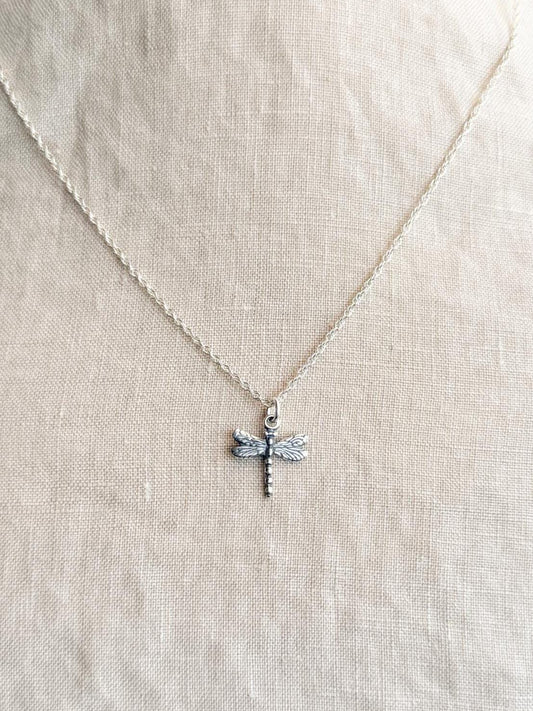 Sterling Silver Dragonfly Insect Charm Necklace, Minimal Layering Jewelry, Gift for Her