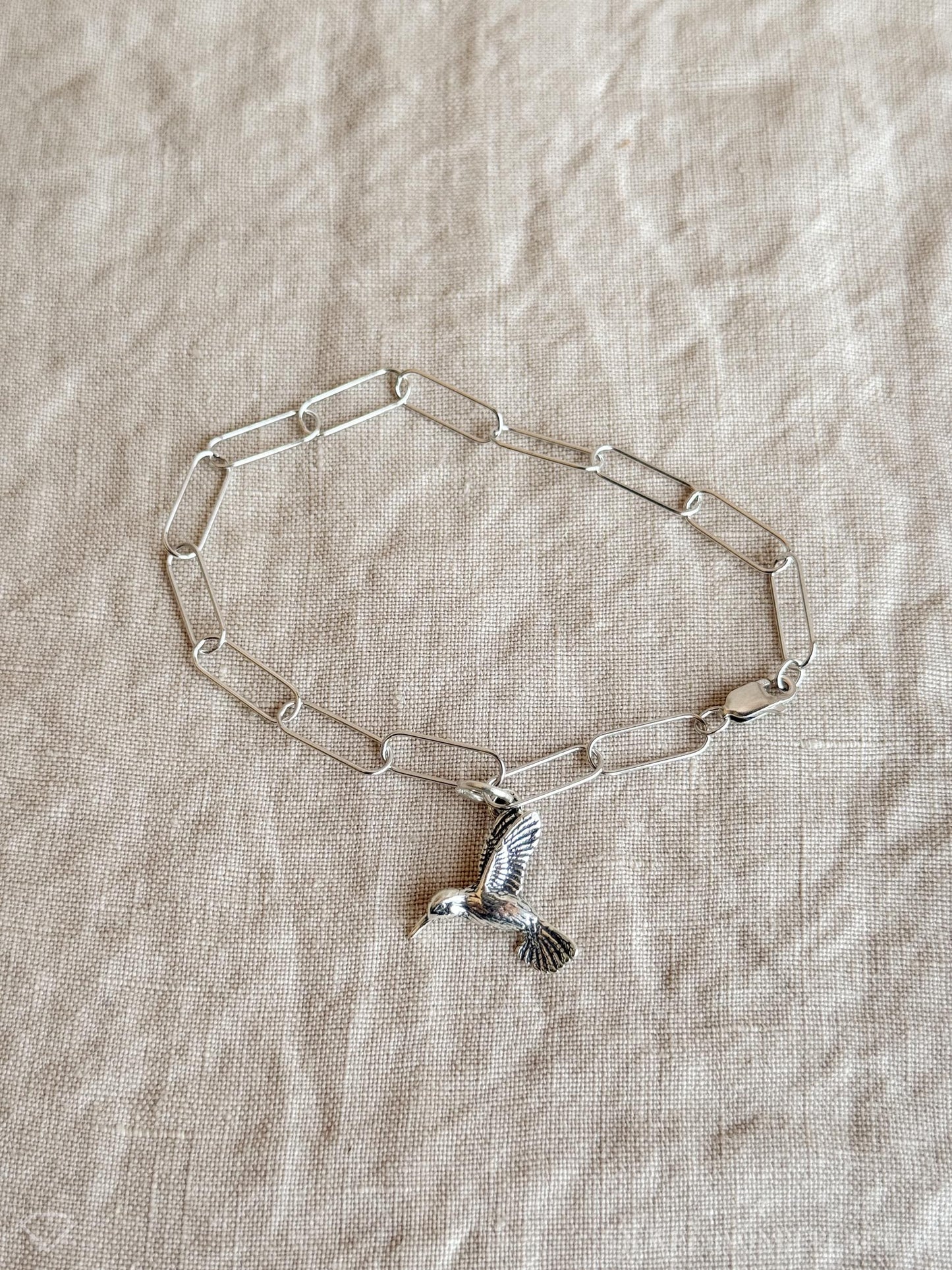 Hummingbird Charm Bracelet in Solid Sterling Silver, Bird Themed Personalized Charm Jewelry - Timeless, Sustainable, @JewelryOnRepeat