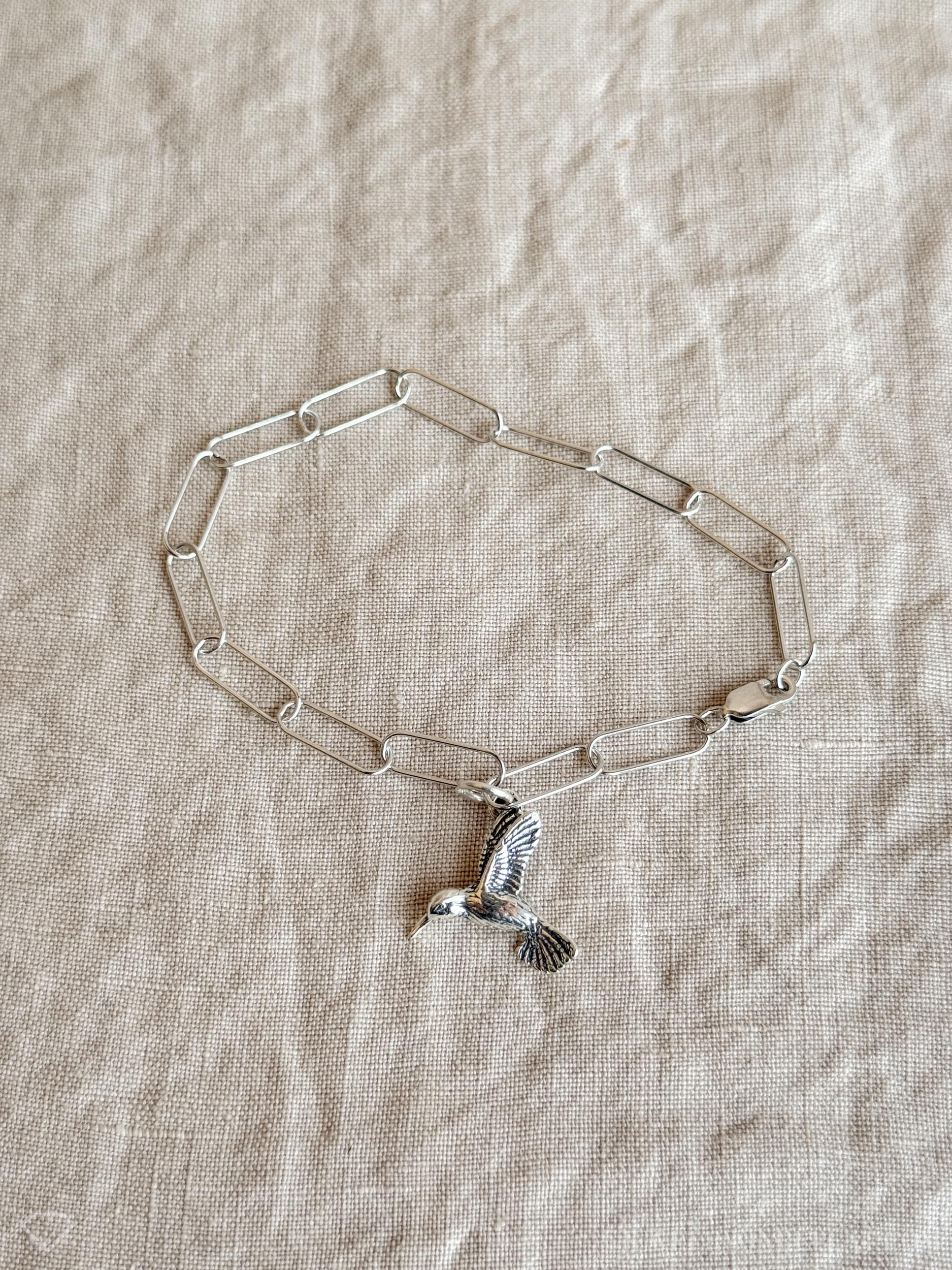 Hummingbird Charm Bracelet in Solid Sterling Silver, Bird Themed Personalized Charm Jewelry - Timeless, Sustainable, @JewelryOnRepeat