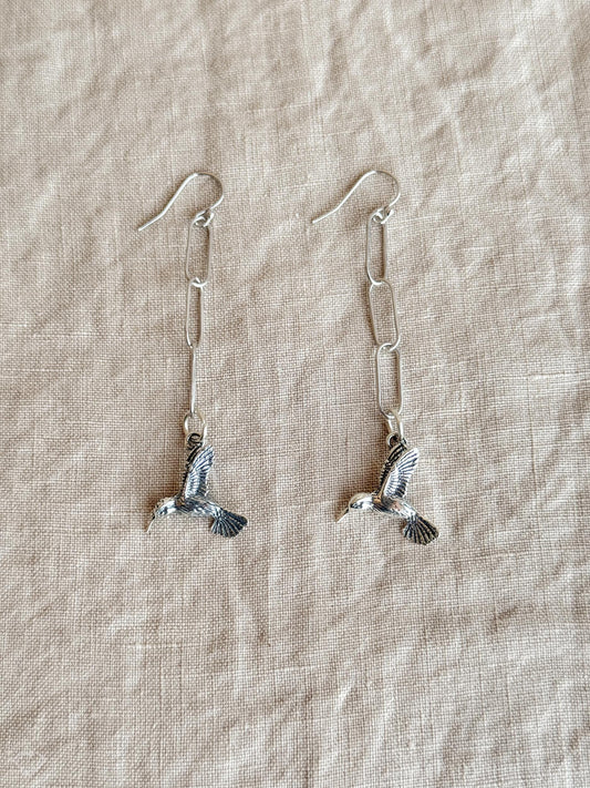 Hummingbird Charm Earrings in Solid Sterling Silver, Bird Themed Personalized Charm Jewelry - Timeless, Sustainable, @JewelryOnRepeat