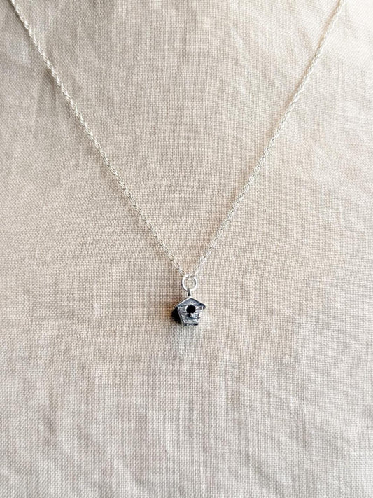 Birdhouse Necklace in Solid Sterling Silver, Birds and Garden Themed Personalized Charm Jewelry - Timeless, Sustainable, @JewelryOnRepeat