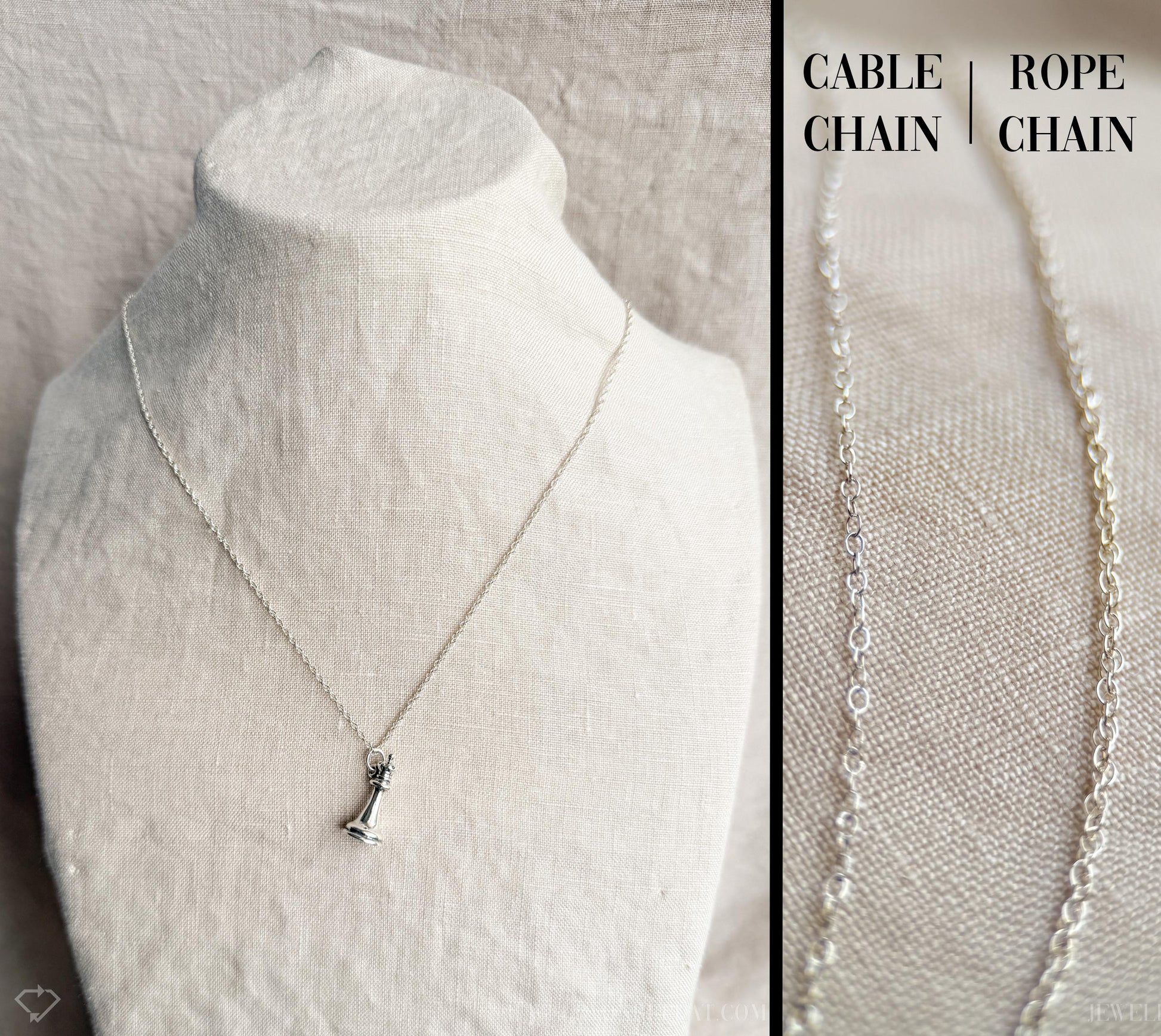 Queen Chess Piece Necklace in Solid Sterling Silver, Board Games Themed Fine Jewelry Charms - Timeless, Sustainable, @JewelryOnRepeat