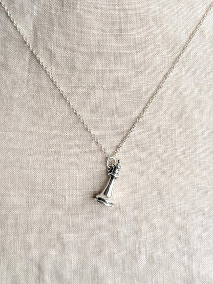Sterling Silver Queen Chess Charm Necklace, Minimal Layering Jewelry, Gift for Her