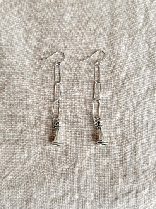 Queen Chess Piece Charm Earrings in Solid Sterling Silver, Board Games Themed Fine Jewelry Charms - Timeless, Sustainable, @JewelryOnRepeat