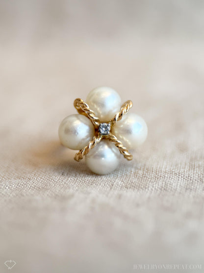 Vintage 1970s Pearl Cluster Ring in 14k Gold