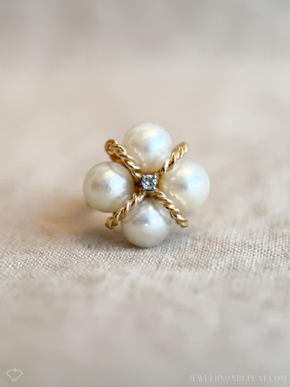 Vintage 1970s Pearl Cluster Ring in 14k Gold