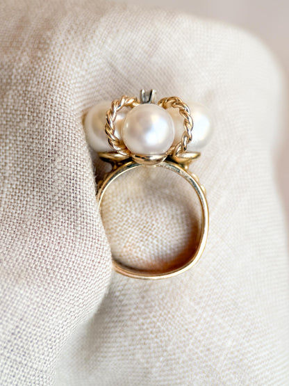 Vintage 1970s Pearl Cluster Ring in 14k Gold