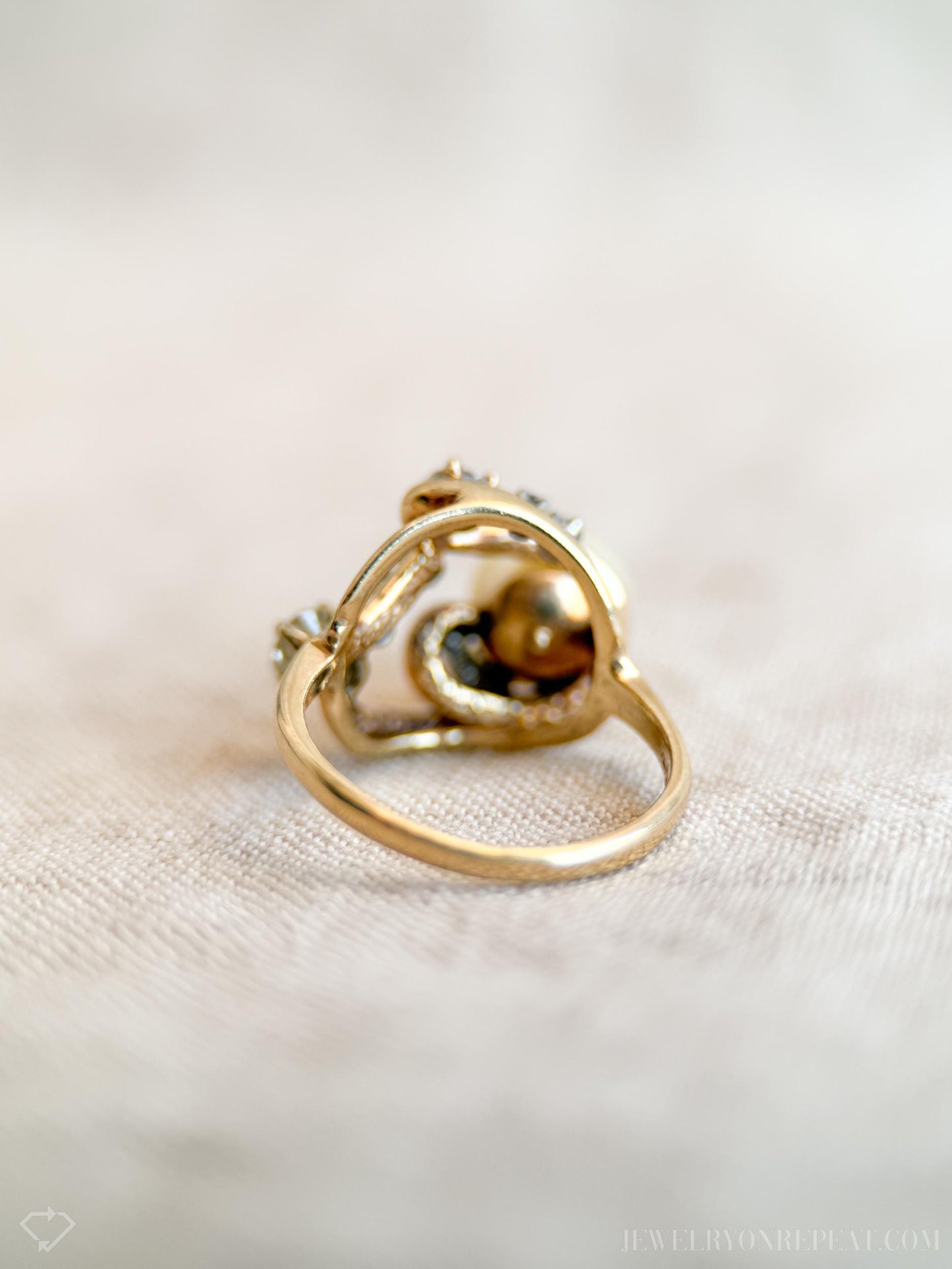 Vintage Pearl and Diamond Engagement Ring, 14k Gold, 1920s Art Nouveau Cluster Bridal Ring