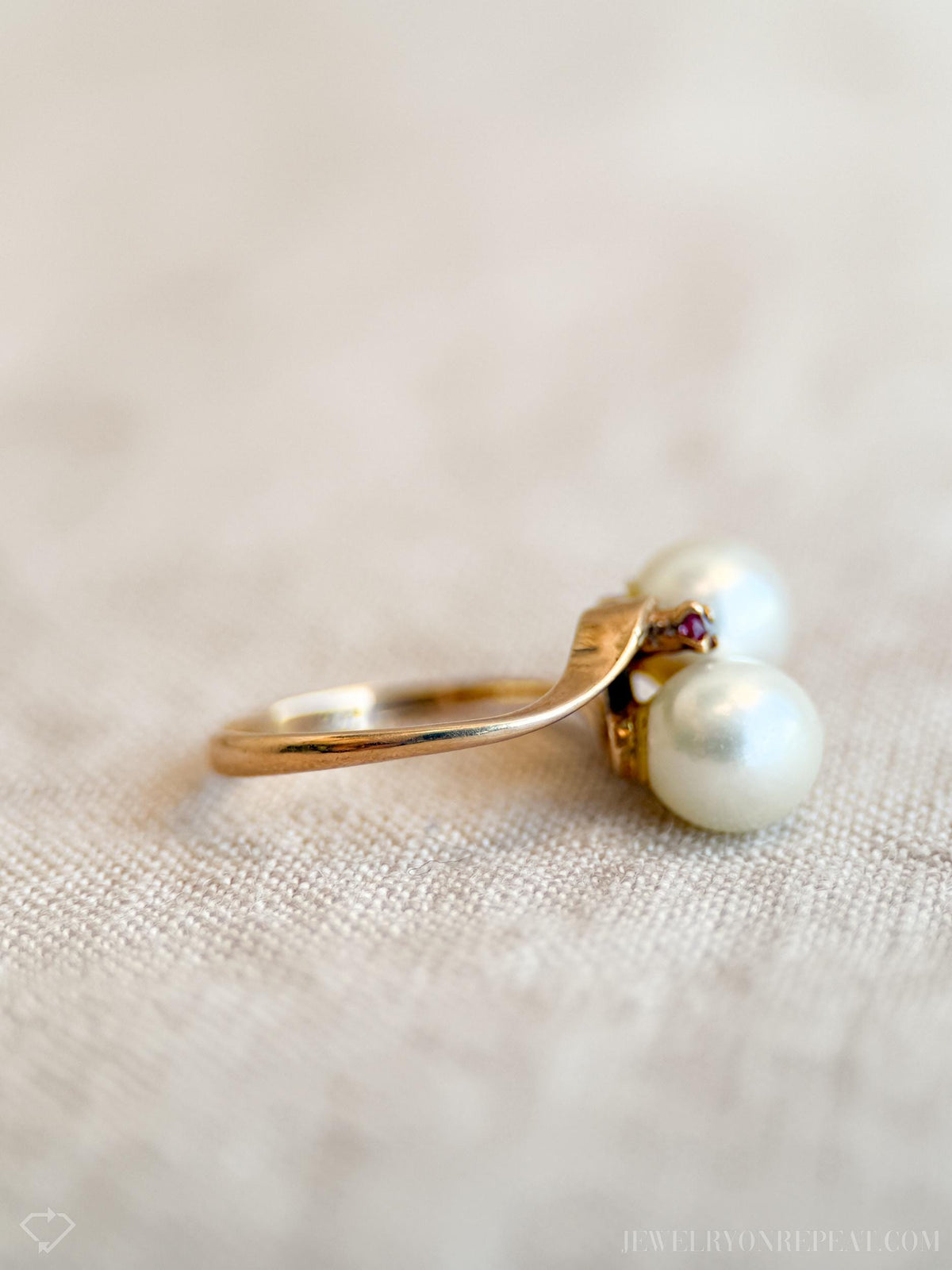 Vintage 1970s Pearl & Ruby Ring in 14k Gold
