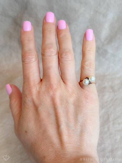 Vintage 1970s Pearl & Ruby Ring in 14k Gold