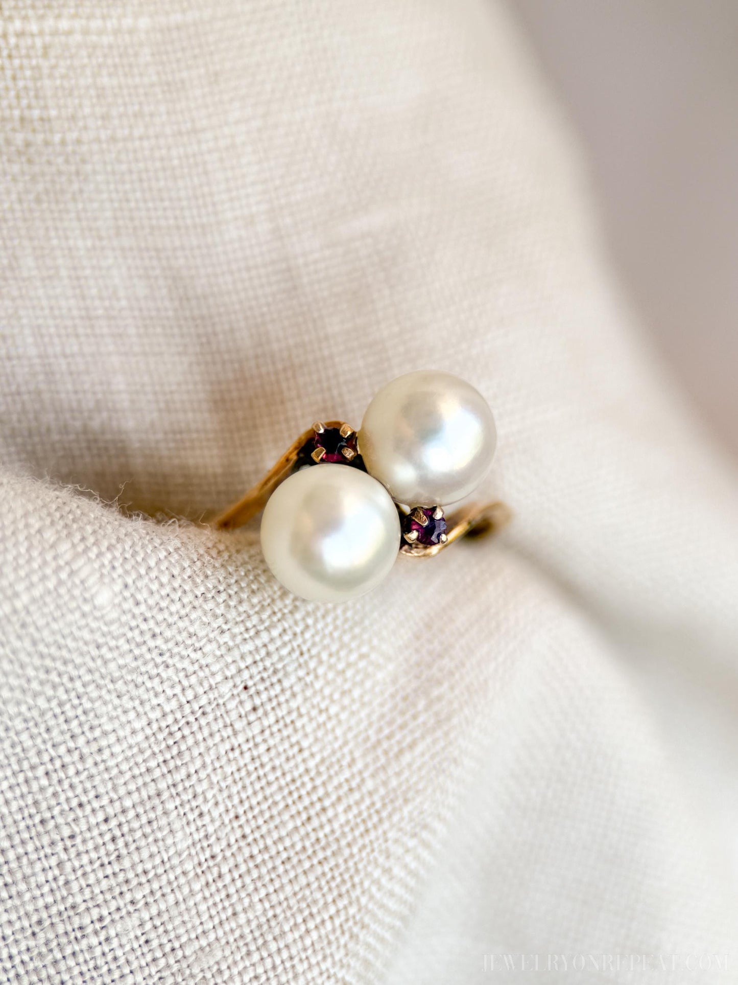Vintage 1970s Pearl & Ruby Ring in 14k Gold