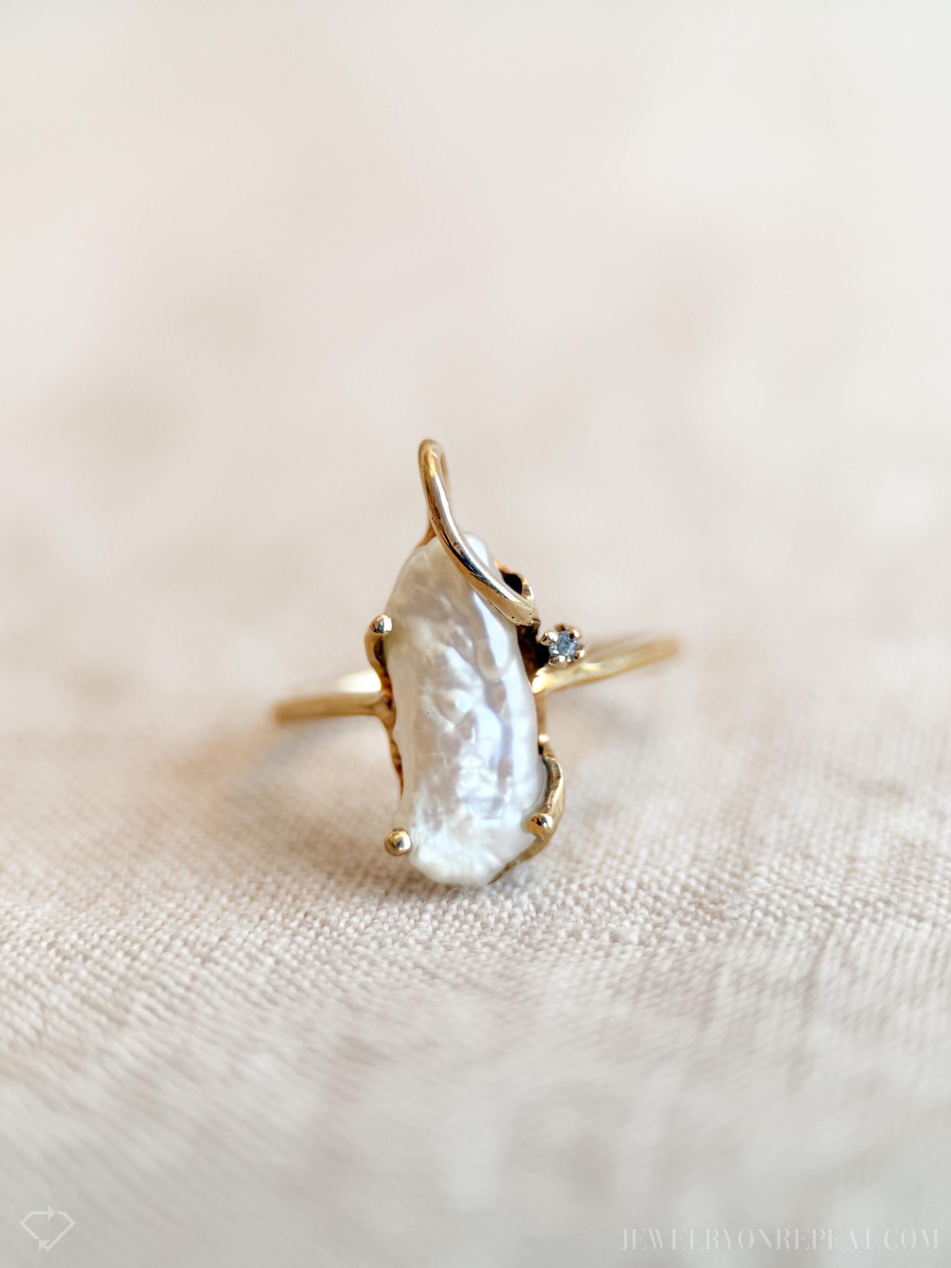 Vintage Diamond and Pearl Ring in 10k Gold, Antique Jewelry from the 1970s - Timeless, Sustainable, @JewelryOnRepeat