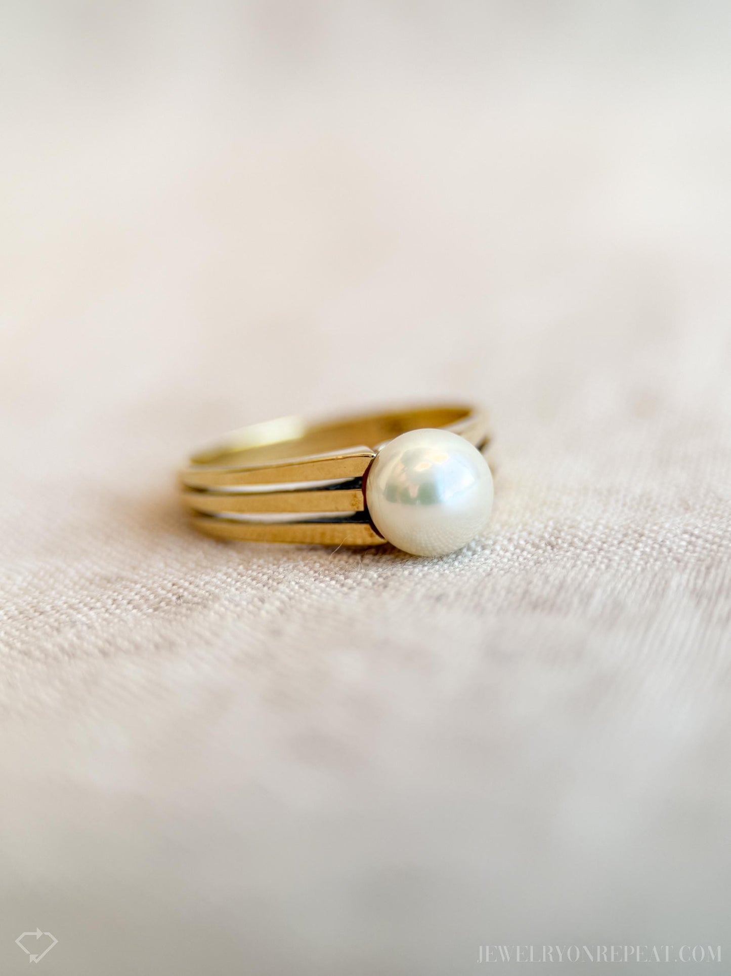 Vintage Pearl Engagement Ring, 14k Gold, 1980s Solitaire Bridal Ring