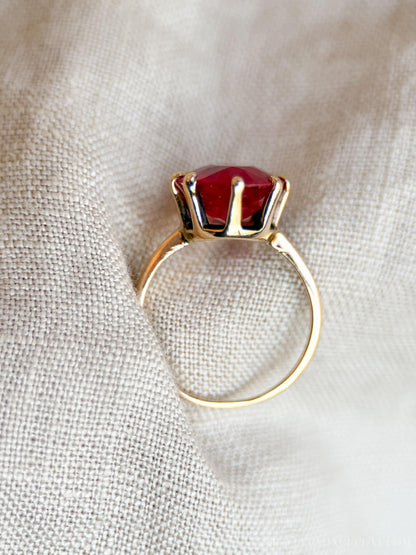 Vintage Ruby Solitaire Ring, 14k Gold, Oval Cut Mid-Century Statement Ring, 1950s Bold Jewelry
