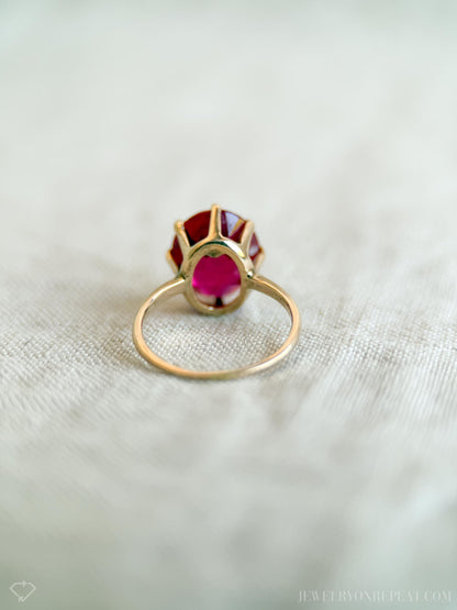 Vintage Ruby Solitaire Ring, 14k Gold, Oval Cut Mid-Century Statement Ring, 1950s Bold Jewelry