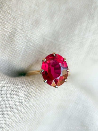 Vintage Ruby Solitaire Ring, 14k Gold, Oval Cut Mid-Century Statement Ring, 1950s Bold Jewelry