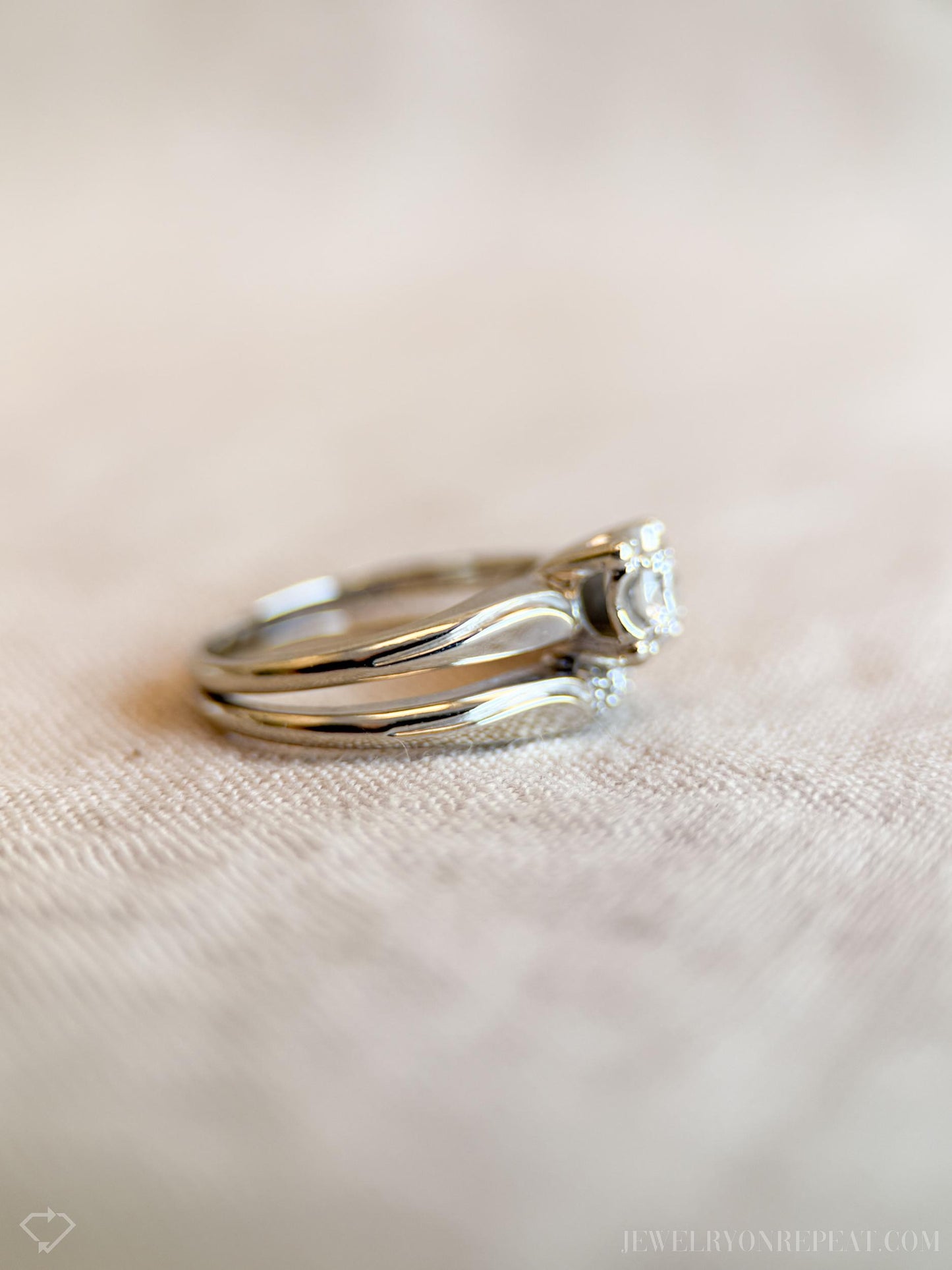 Vintage Diamond Bridal Set, Solitaire Engagement Ring and Wedding Band in 14k White Gold - Timeless, Sustainable, @JewelryOnRepeat