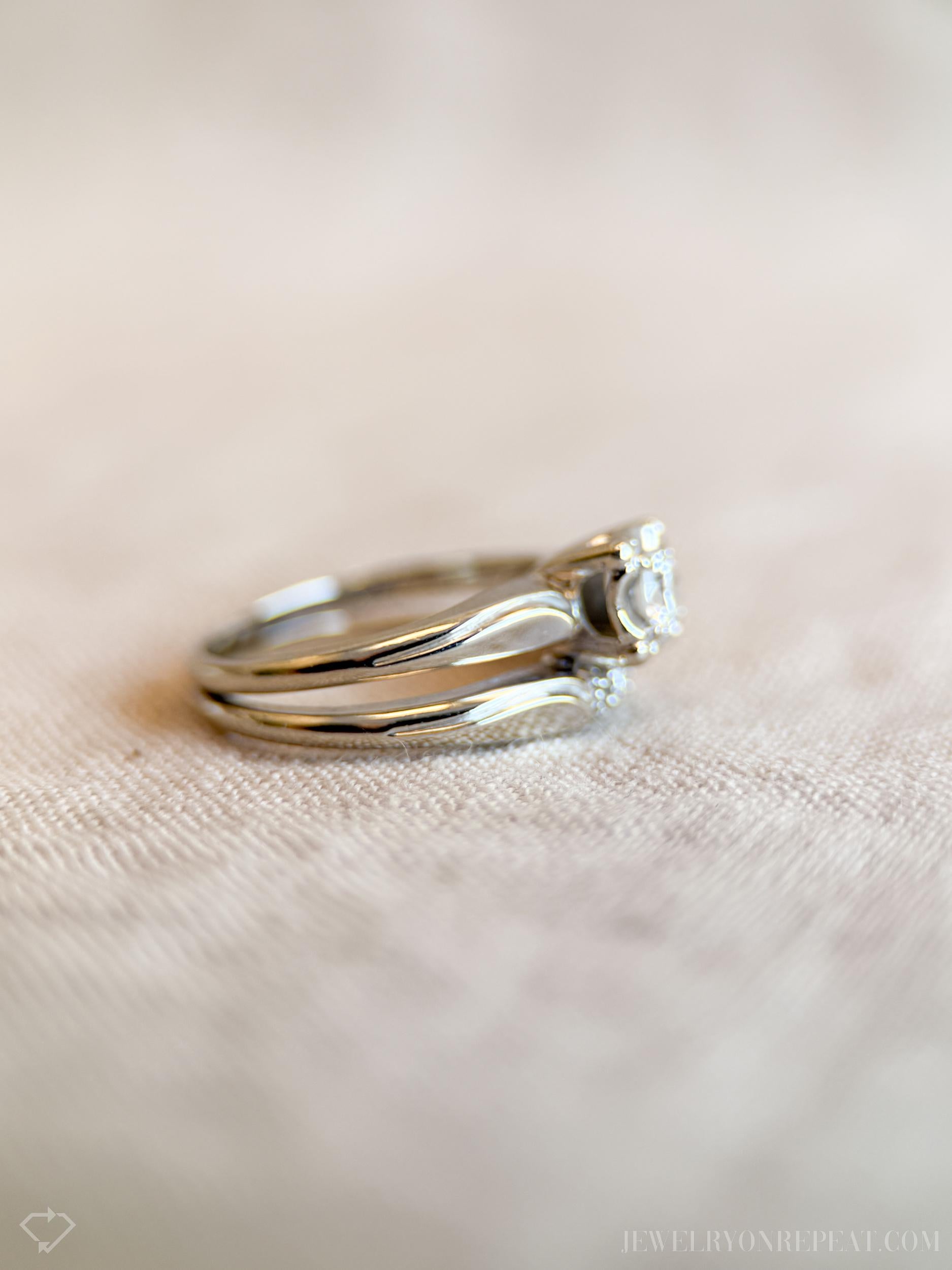 Vintage Diamond Bridal Set, Solitaire Engagement Ring and Wedding Band in 14k White Gold - Timeless, Sustainable, @JewelryOnRepeat