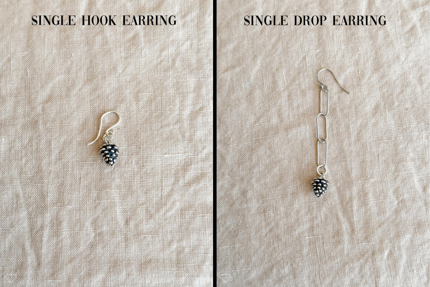 Pine Cone Charm Earrings in Solid Sterling Silver, Nature Themed Personalized Charm Jewelry - Timeless, Sustainable, @JewelryOnRepeat