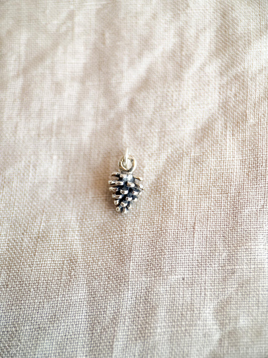 Sterling Silver Pine Cone Charm Pendant, Nature Themed Minimalist Jewelry, Gift for Her
