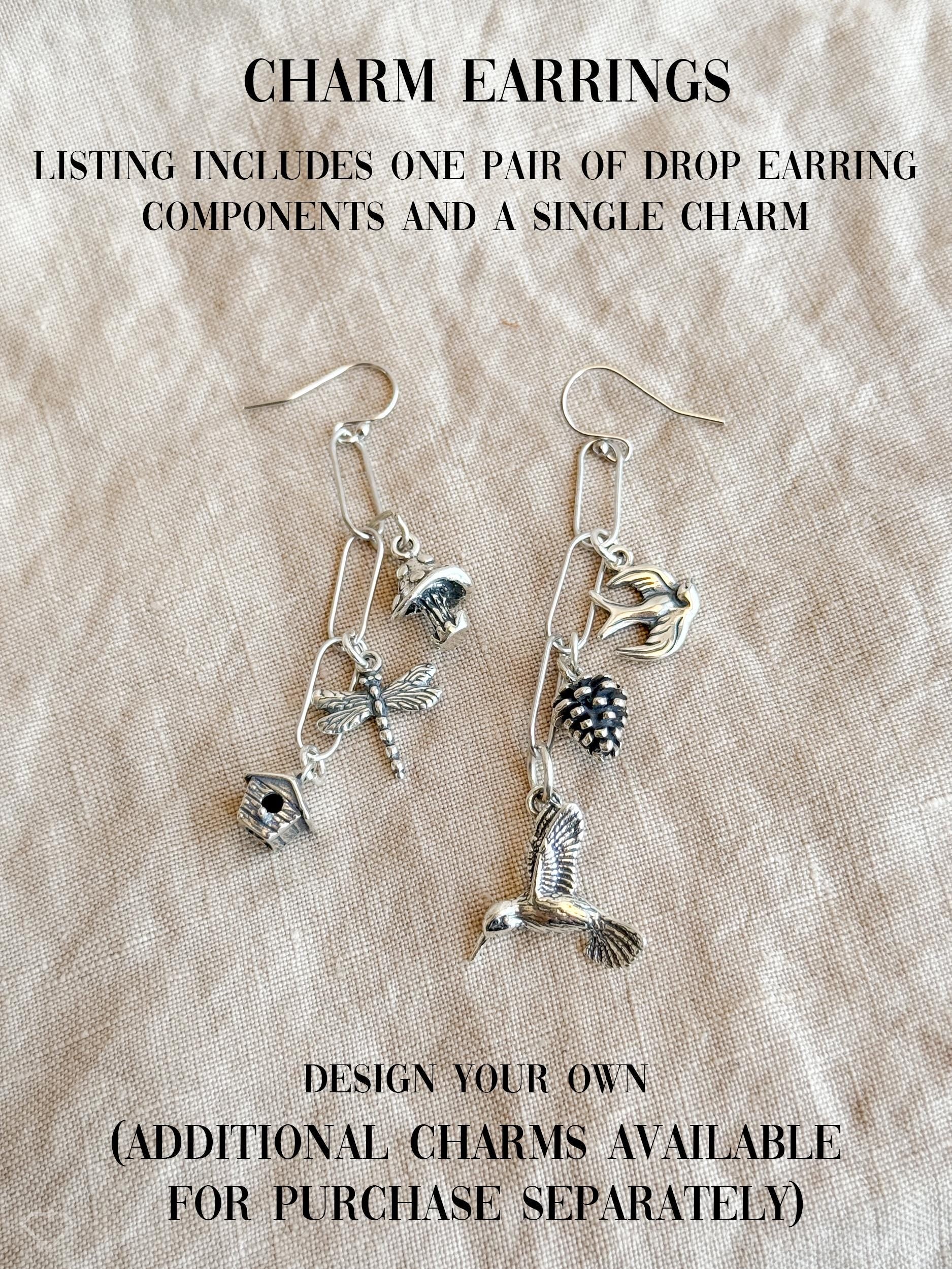 Sparrow Charm Earrings in Solid Sterling Silver, Animal Themed Personalized Charm Jewelry - Timeless, Sustainable, @JewelryOnRepeat