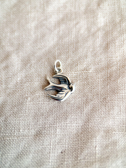 Sterling Silver Sparrow Bird Charm Necklace, Minimal Layering Jewelry, Gift for Her