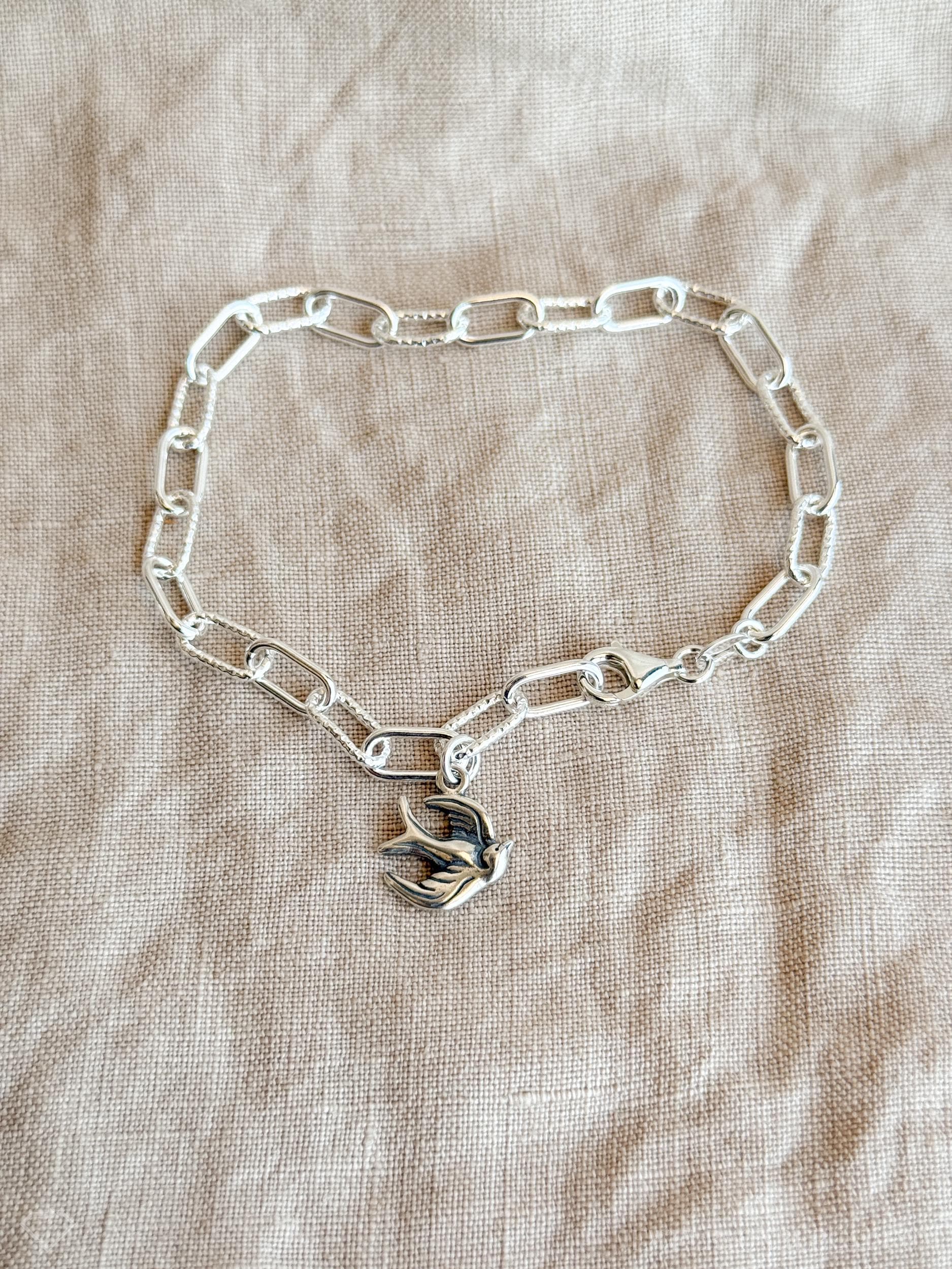 Sparrow Charm Bracelet in Solid Sterling Silver, Animal Themed Personalized Charm Jewelry - Timeless, Sustainable, @JewelryOnRepeat