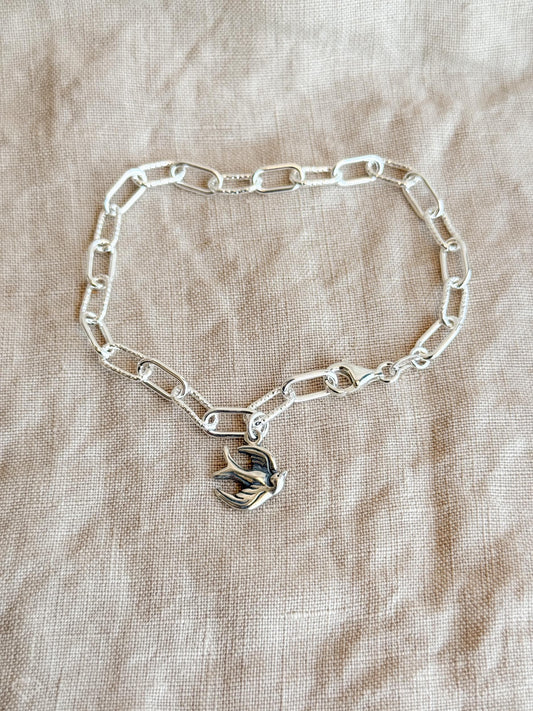 Sparrow Charm Bracelet in Solid Sterling Silver, Animal Themed Personalized Charm Jewelry - Timeless, Sustainable, @JewelryOnRepeat