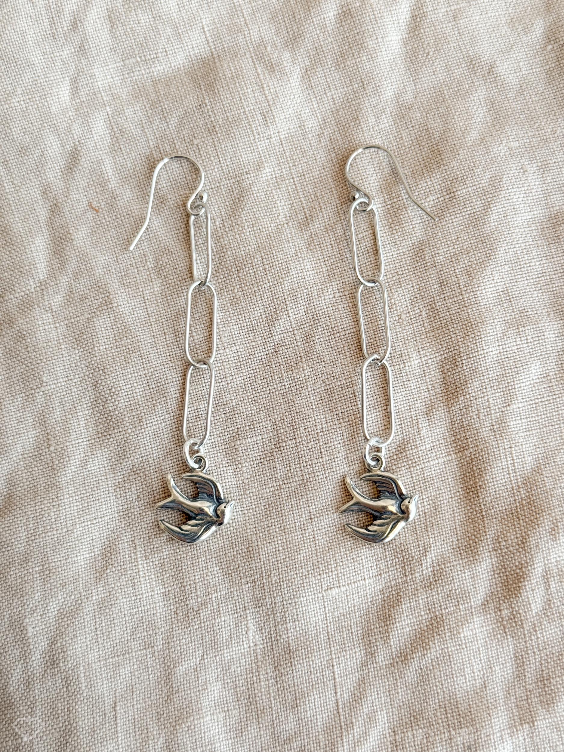 Sparrow Charm Earrings in Solid Sterling Silver, Animal Themed Personalized Charm Jewelry - Timeless, Sustainable, @JewelryOnRepeat