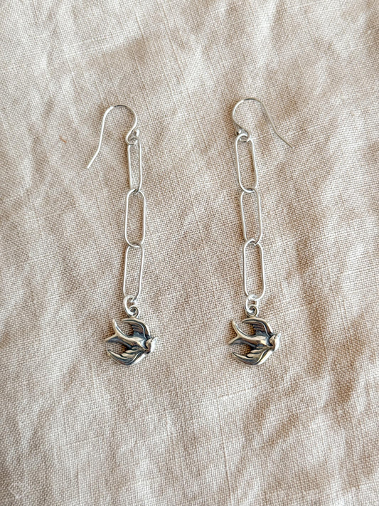 Sparrow Charm Earrings in Solid Sterling Silver, Animal Themed Personalized Charm Jewelry - Timeless, Sustainable, @JewelryOnRepeat