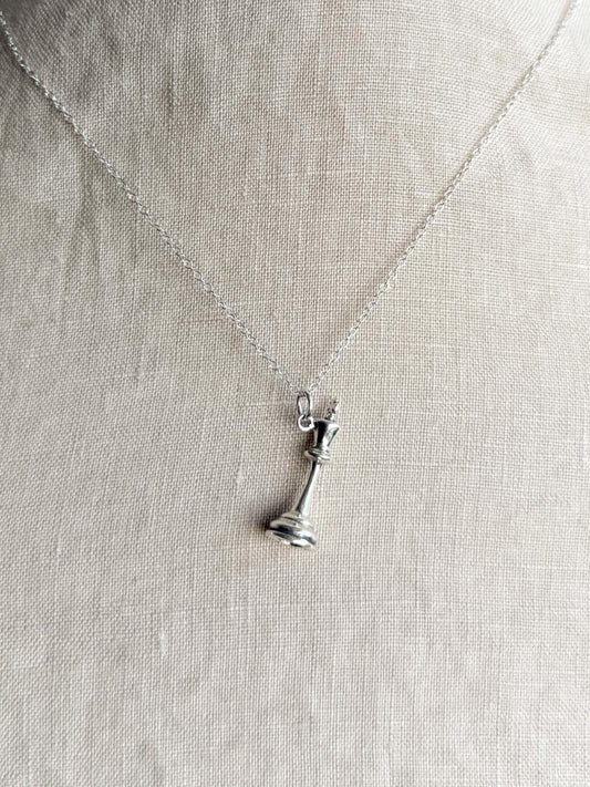 King Chess Piece Necklace in Solid Sterling Silver, Board Games Themed Custom Charm Jewelry - Timeless, Sustainable, @JewelryOnRepeat