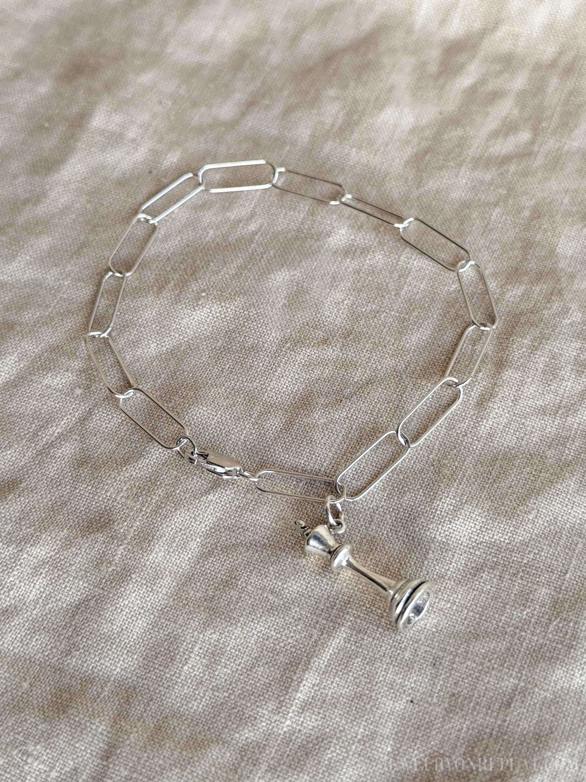 King Chess Piece Charm Bracelet in Solid Sterling Silver, Board Games Themed Custom Charm Jewelry - Timeless, Sustainable, @JewelryOnRepeat