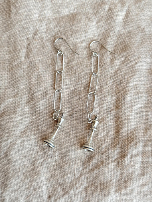 King Chess Piece Charm Earrings in Solid Sterling Silver, Board Games Themed Custom Charm Jewelry - Timeless, Sustainable, @JewelryOnRepeat