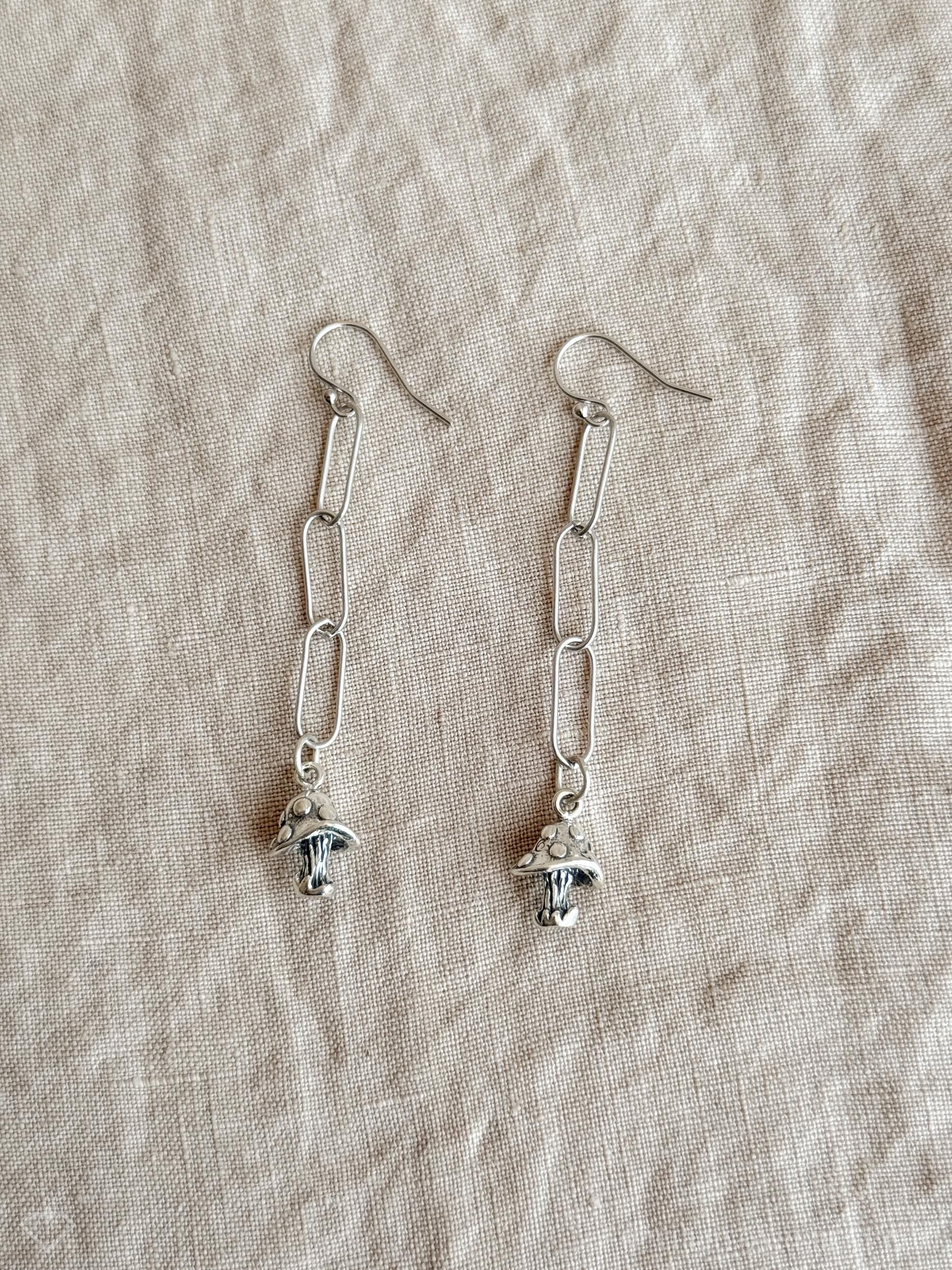 Mushroom Charm Earrings in Sterling Silver, Woodland Forest Themed Personalized Charm Jewelry - Timeless, Sustainable, @JewelryOnRepeat