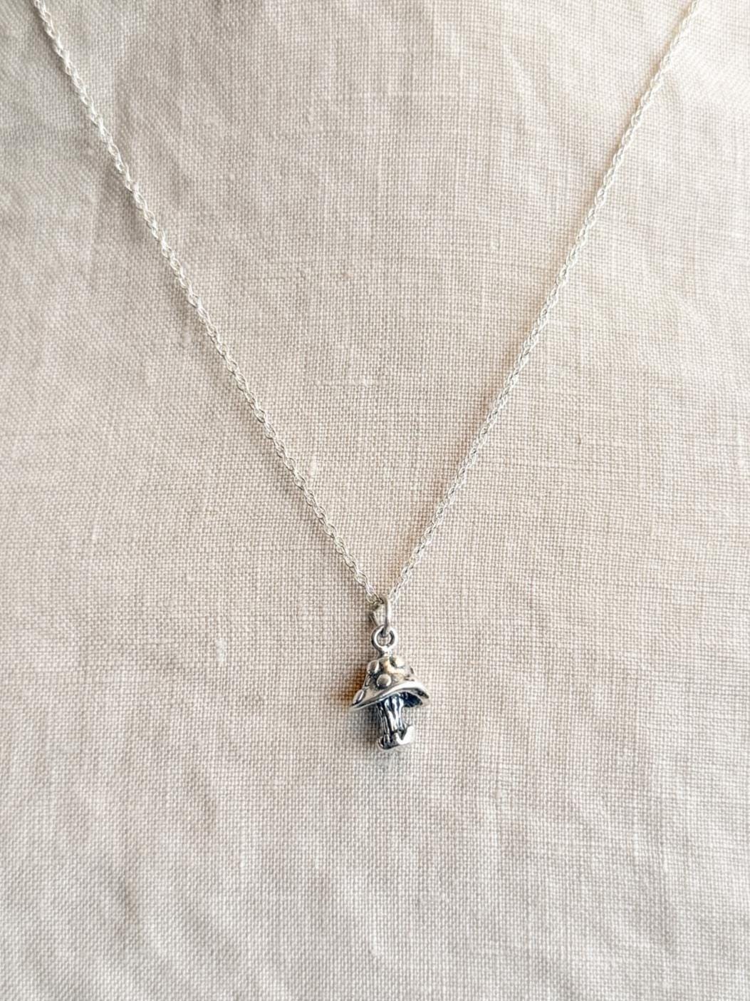 Sterling Silver Mushroom Nature Charm Necklace, Minimal Layering Jewelry, Gift for Her