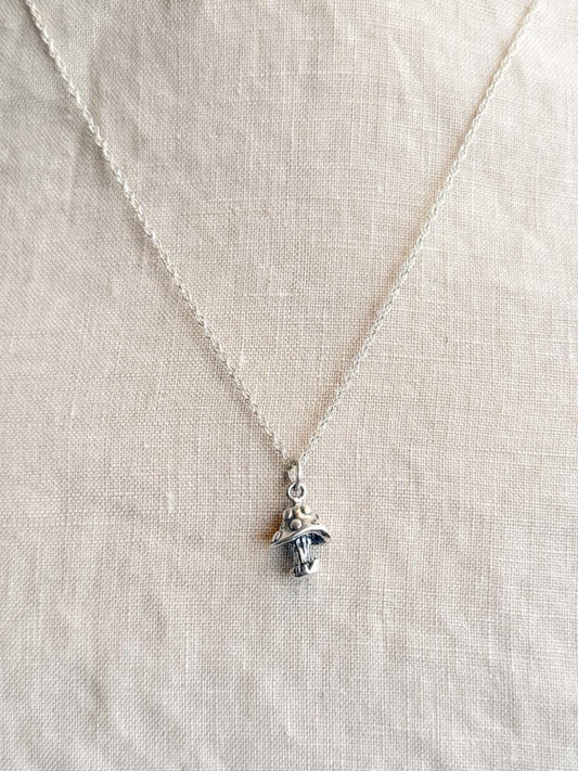 Sterling Silver Mushroom Nature Charm Necklace, Minimal Layering Jewelry, Gift for Her