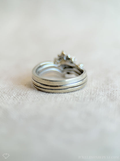 Vintage Diamond Engagement & Wedding Rings, Round Cut, 14k White Gold, 1990s Floral Bridal Set