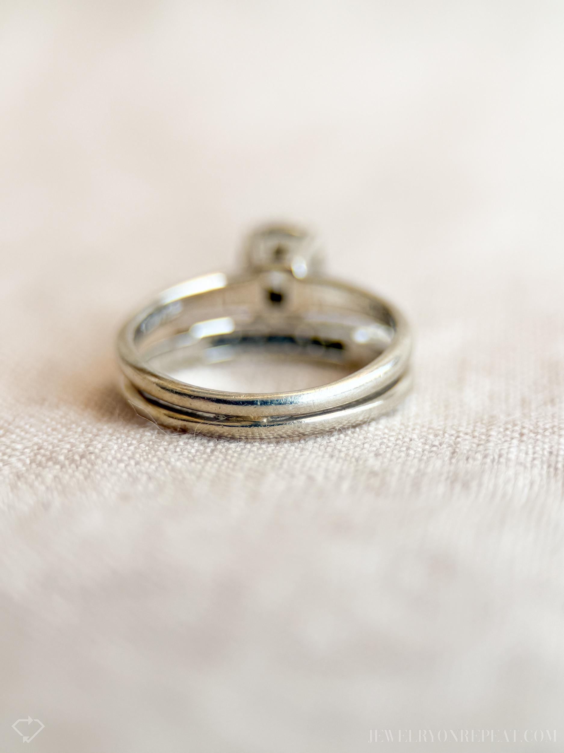 Vintage Diamond Bridal Set, Solitaire Engagement Ring and Wedding Band in 14k White Gold - Timeless, Sustainable, @JewelryOnRepeat