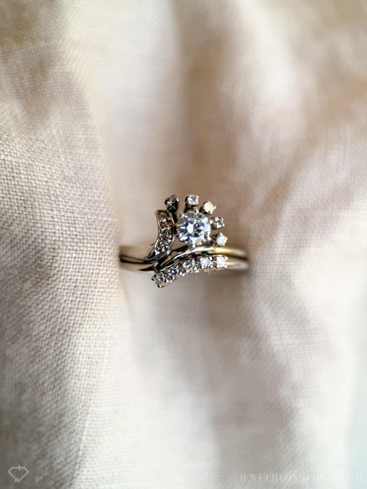 Vintage Diamond Engagement and Wedding Ring Floral Bridal Set in 14k White Gold, Antique 1950s Jewelry - Timeless @JewelryOnRepeat