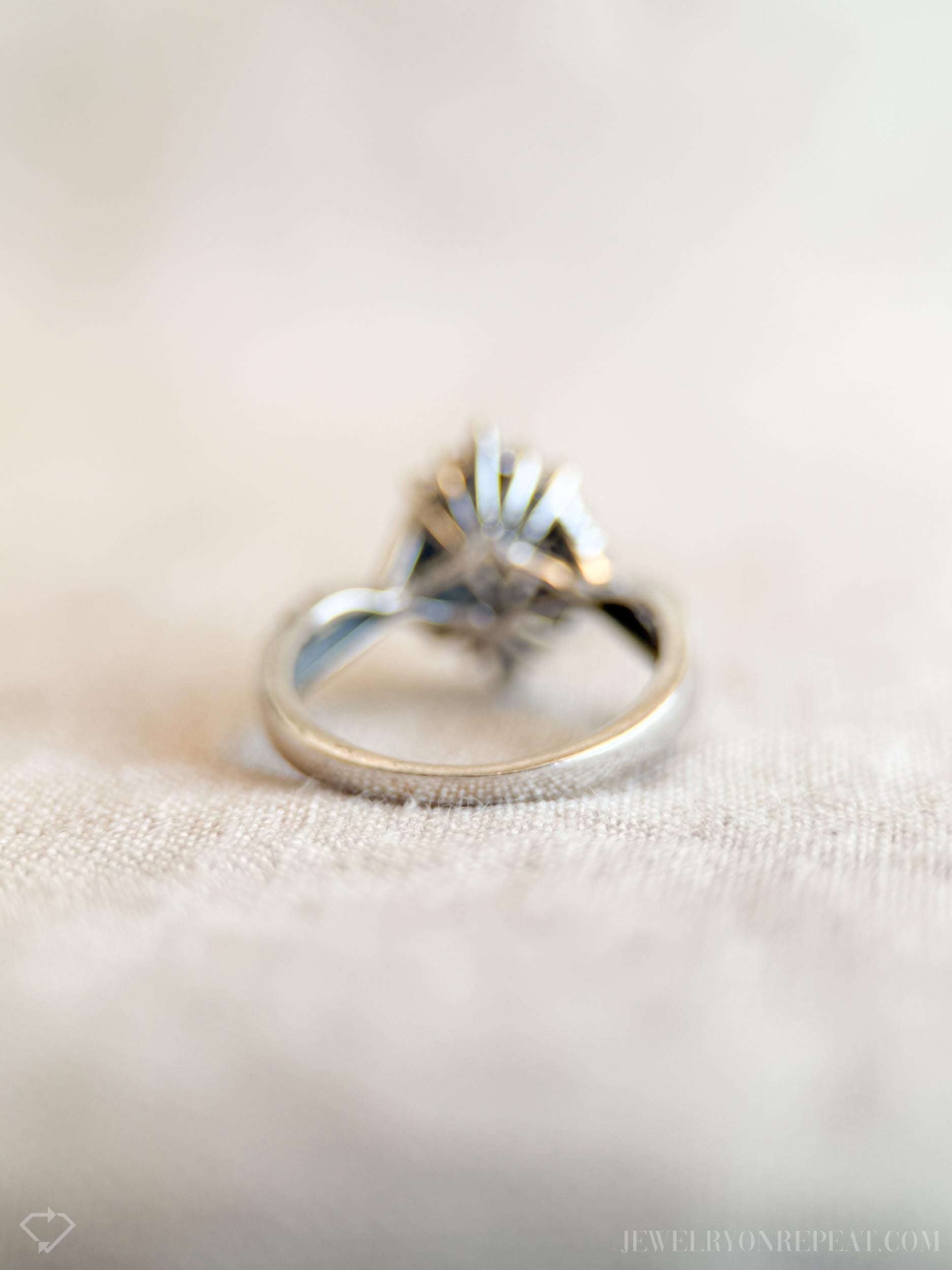 Vintage Marquise Diamond Cluster Engagement Ring in 10k White Gold, Antique 1990s Jewelry - Timeless, Sustainable, @JewelryOnRepeat