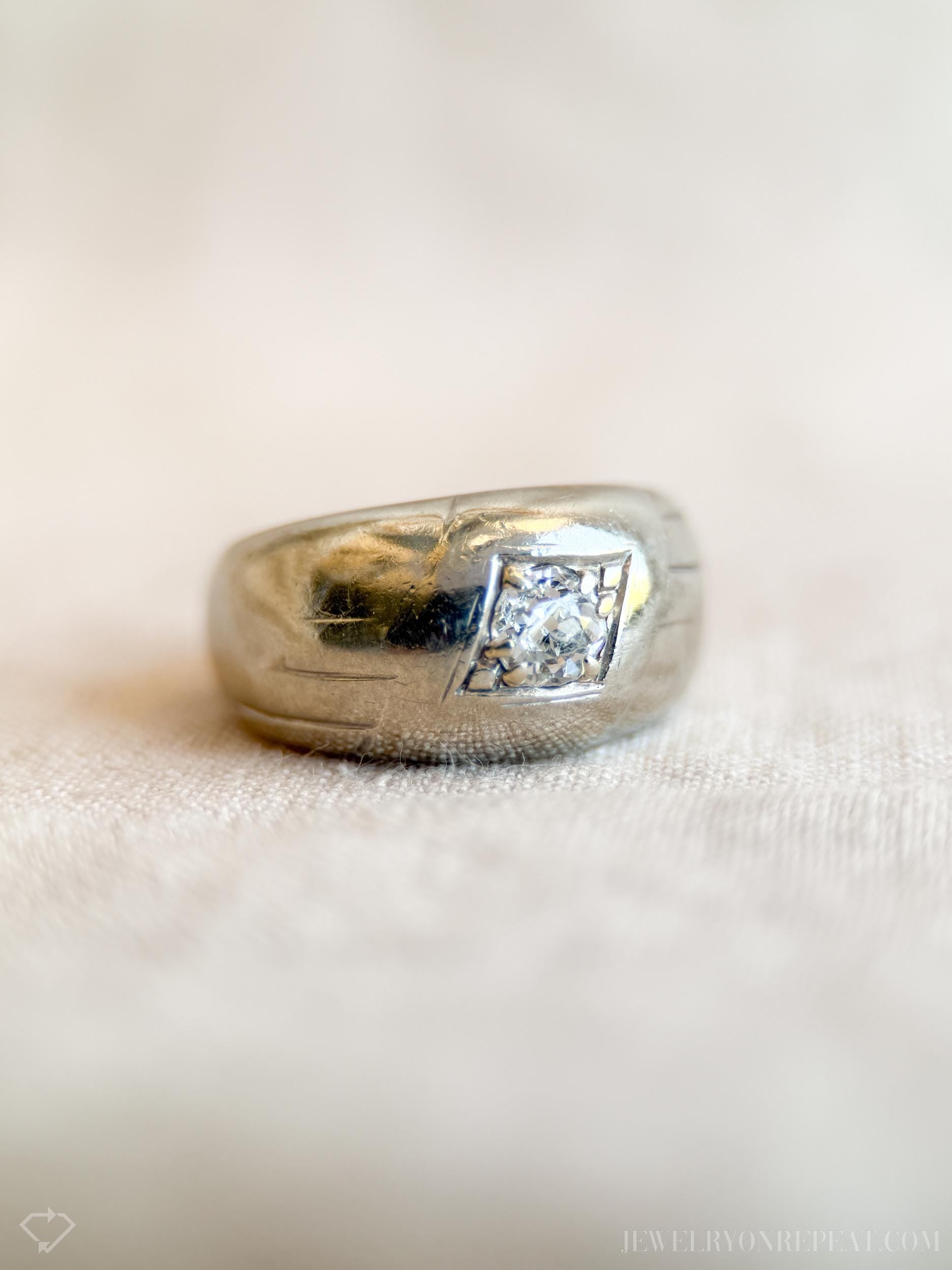 Vintage Mens Old Mine Cut Diamond Wedding Ring in 10k White Gold, Retro Jewelry from the 1930s - Timeless, Sustainable, @JewelryOnRepeat