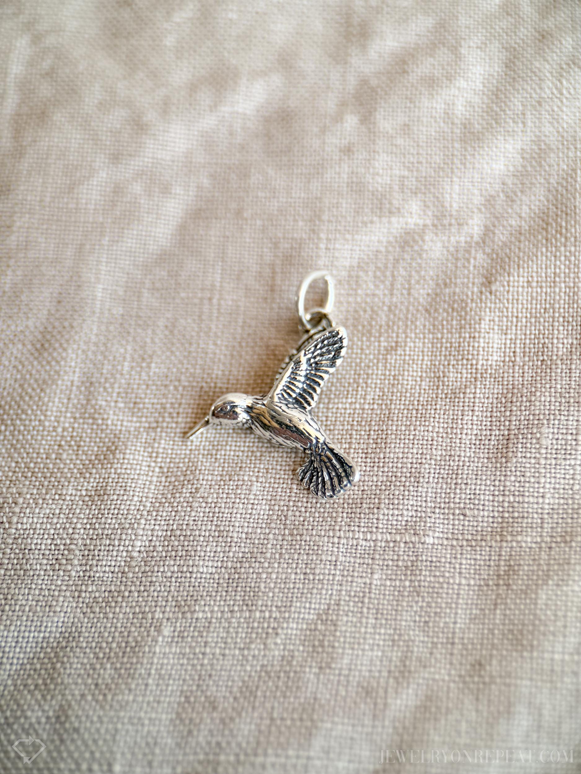 Sterling Silver Hummingbird Charm Pendant, Bird Themed Minimalist Jewelry, Gift for Her