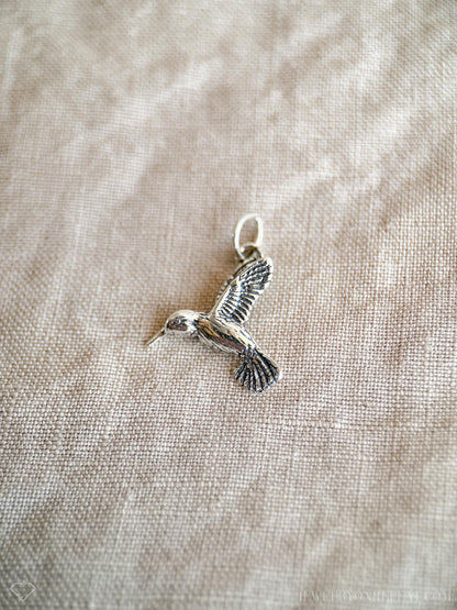 Sterling Silver Hummingbird Bird Charm Necklace, Minimal Layering Jewelry, Gift for Her