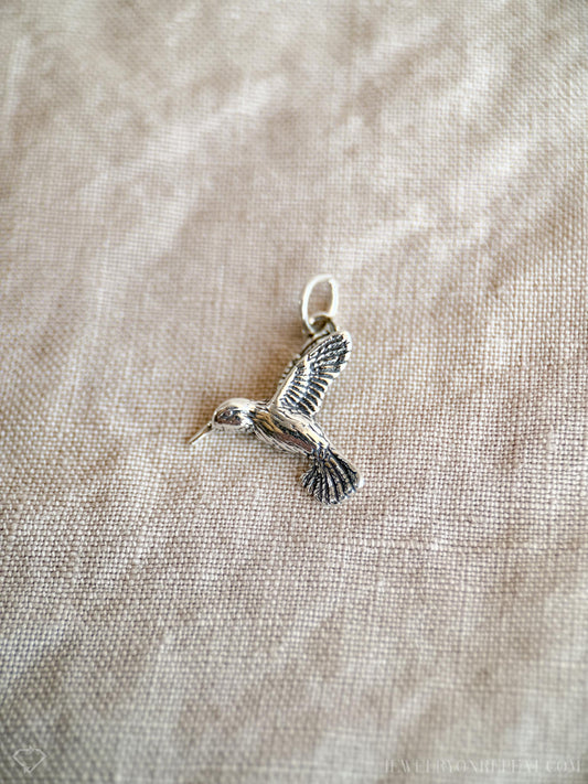 Sterling Silver Hummingbird Charm Pendant, Bird Themed Minimalist Jewelry, Gift for Her