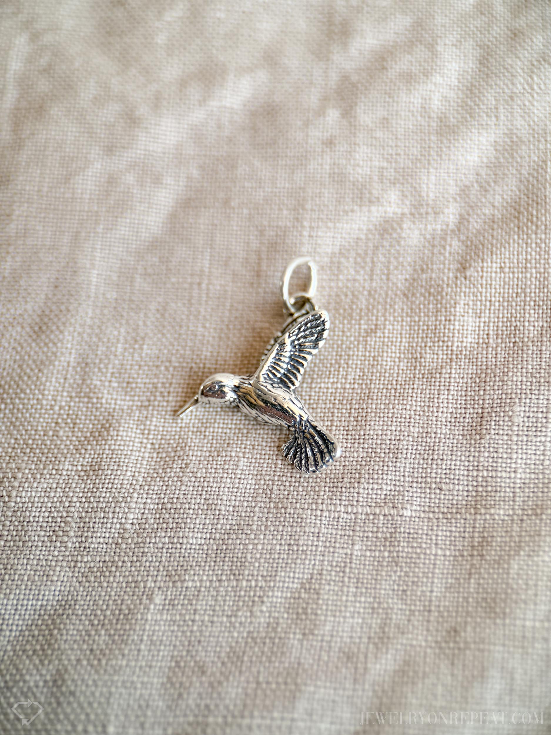 Sterling Silver Hummingbird Charm Pendant, Bird Themed Minimalist Jewelry, Gift for Her