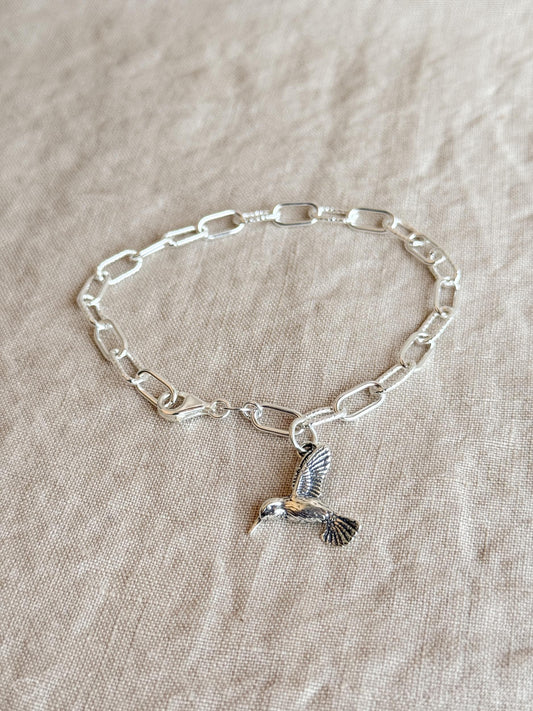 Hummingbird Charm Bracelet in Solid Sterling Silver, Bird Themed Personalized Charm Jewelry - Timeless, Sustainable, @JewelryOnRepeat